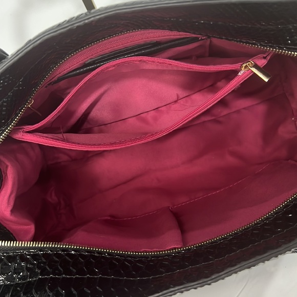 RARE! Michael Kors Limited Edition Blk Leather Tote Reptile Embossed Patent Lthr - Picture 7 of 13